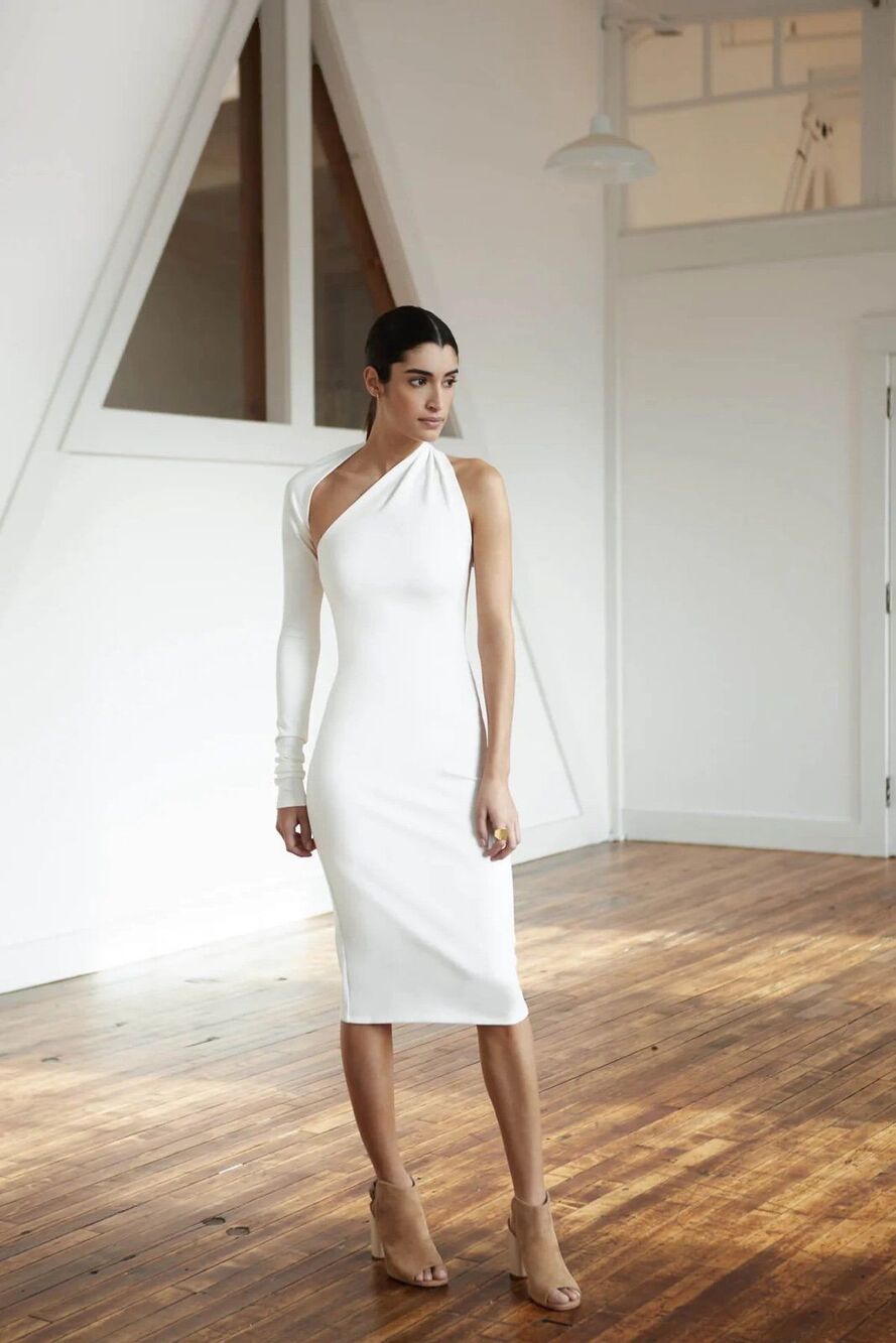 NWT Marcella Manhattan One Shoulder Midi Dress white size medium